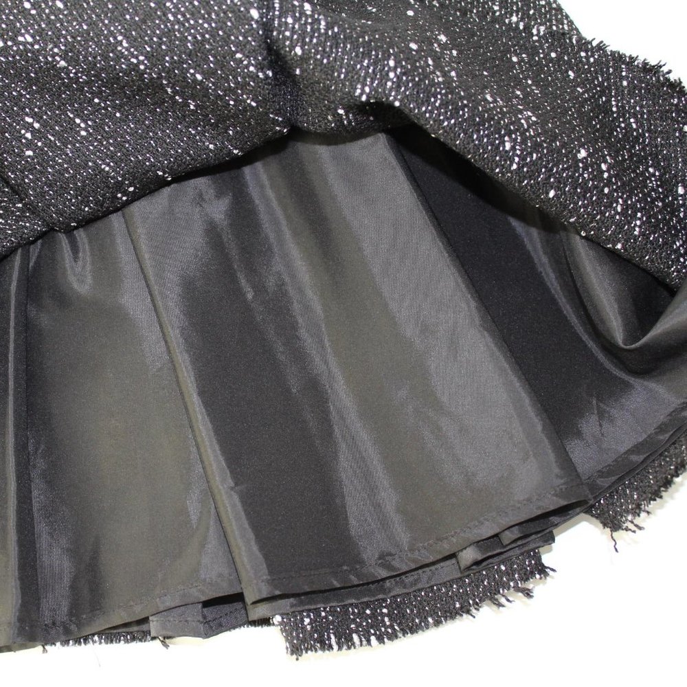 Bebe Dress elegant black white tweed mesh trim fringe hem Women's Sz 0 - Picture 8 of 12